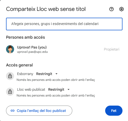 Desplegable a on veiem les dues versions disponibles: esborrany o publica