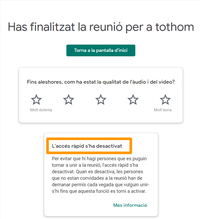 Meet: avís accés ràpid deshabilitat
